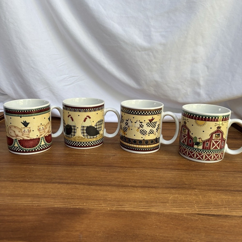 Sakura Debbie Mumm WeatherVane Farmhouse Mugs Set of 4 Vintage 2000